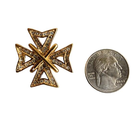 Napier Vintage Brooch Maltese Cross Gold tone Swarovski Crystal - Picture 3 of 11